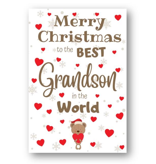 Second Ave Best Grandson Bear Children's Kids Christmas Xmas Holiday Festive Greetings Card