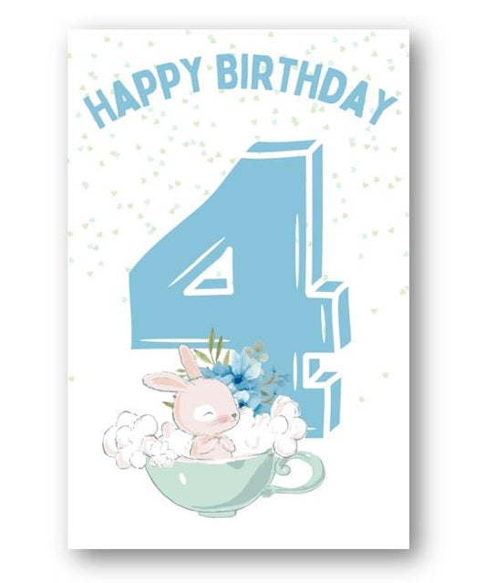 Second Ave 4th Birthday Age 4 Cute Rabbit Blue Baby Boy Children's Kids Happy Birthday Card Greetings Card