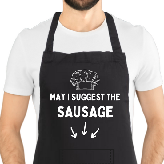 Second Ave Men's Funny May I Suggest The Sausage Black Apron BBQ Grill Cooking Kitchen Apron