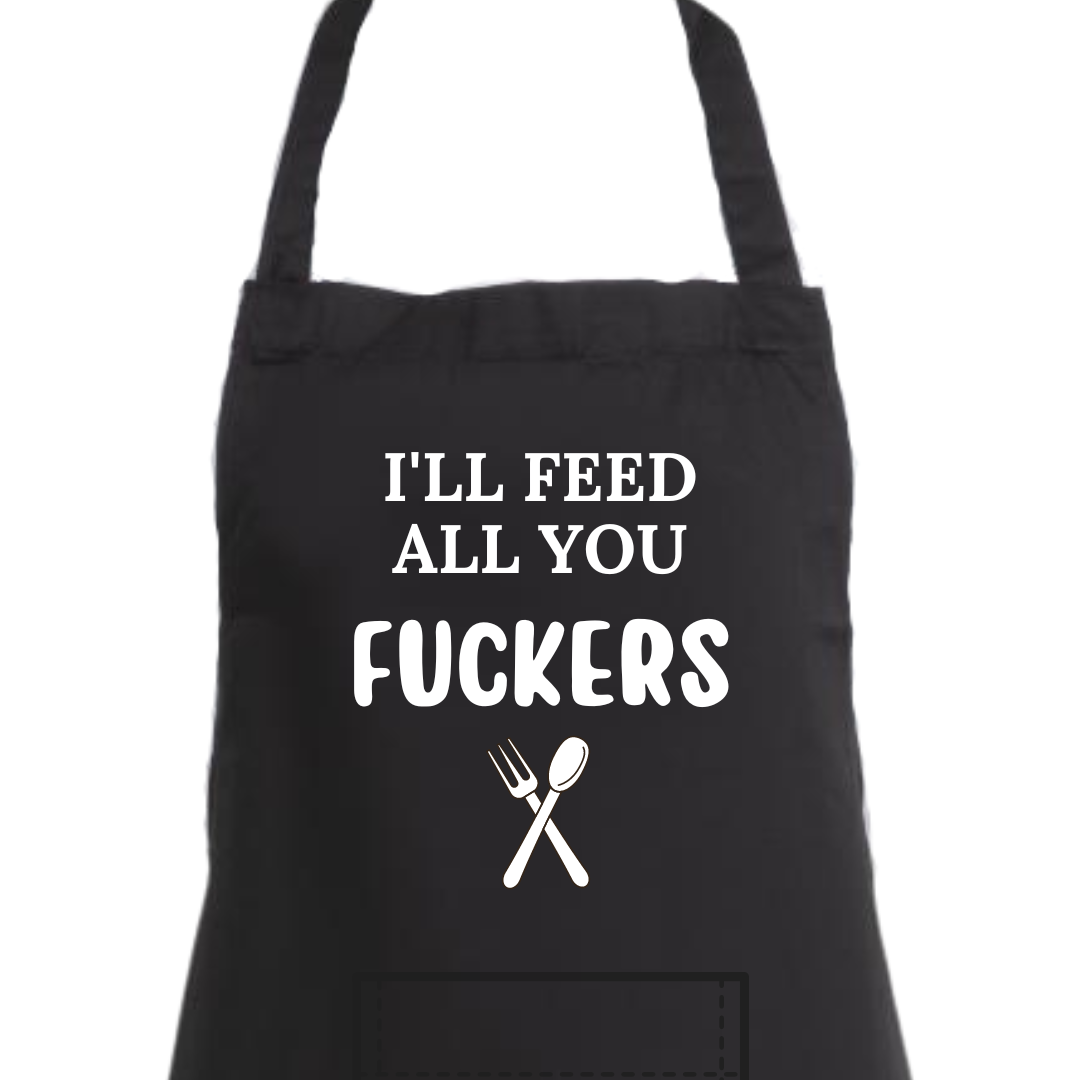 Second Ave Unisex Funny I'll Feed All You Black Apron BBQ Grill Cooking Kitchen Apron