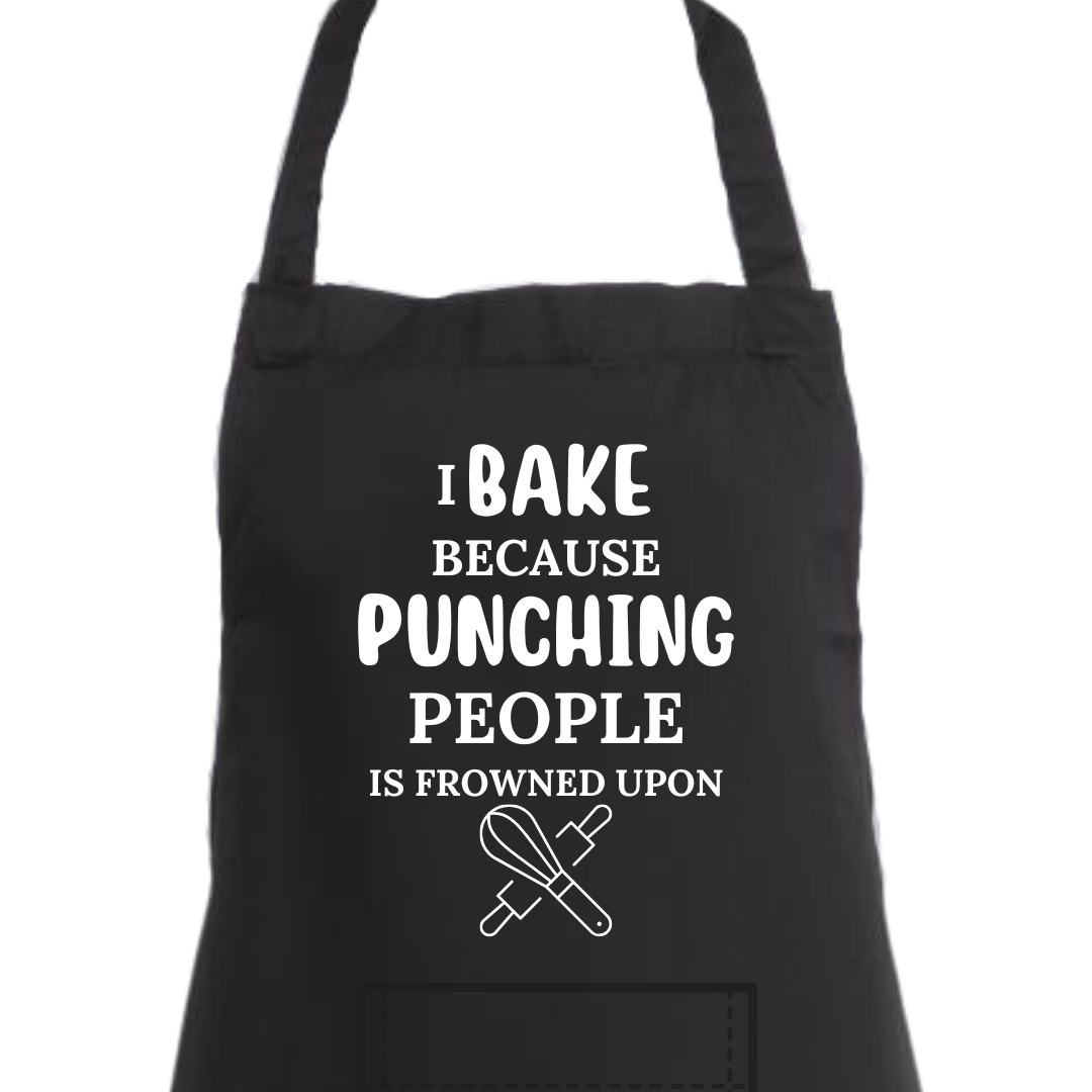 Second Ave Unisex Funny I Bake Instead of Punching People Black Apron BBQ Grill Cooking Kitchen Apron