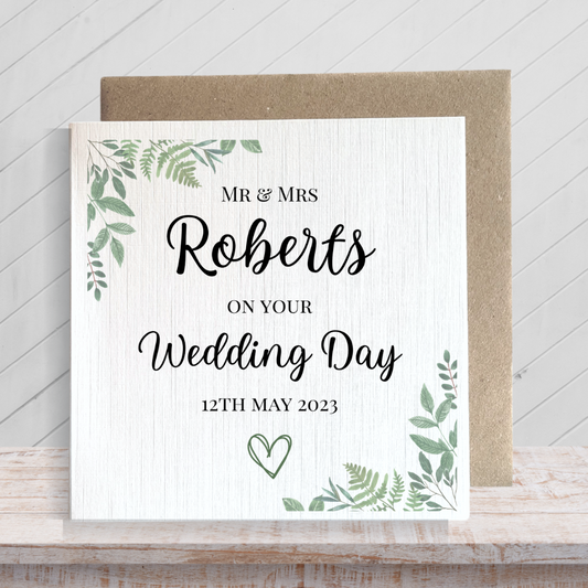Second Ave Personalised Mr & Mrs Eucalyptus Botanical Square Card Wedding Day Congratulations Card