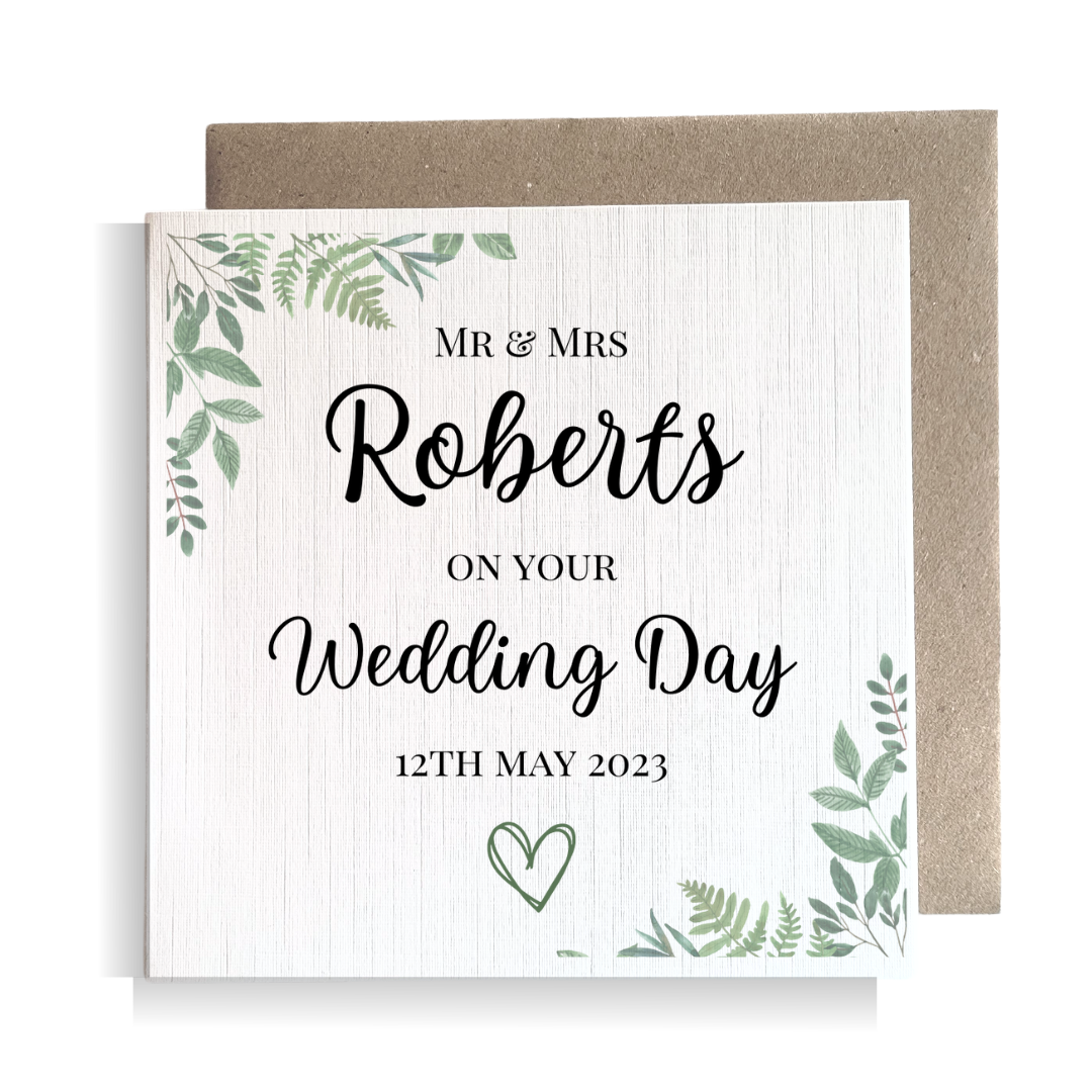 Second Ave Personalised Mr & Mrs Eucalyptus Botanical Square Card Wedding Day Congratulations Card