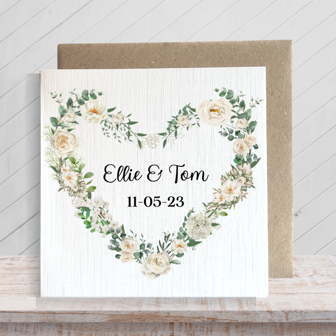 Second Ave Personalised Flower Heart Wreath Square Card Wedding Day Married Congratulations Card