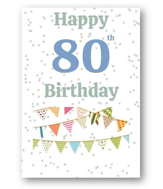 Second Ave Bunting 80th Happy Birthday Card Greetings Card Friend Relative