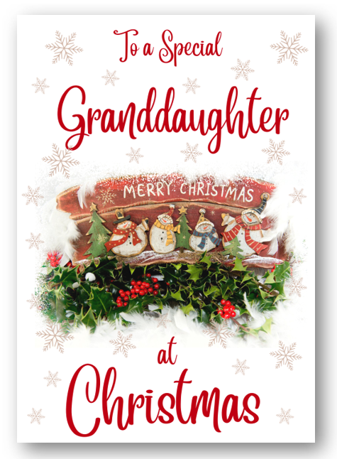 Second Ave Granddaughter Christmas Red Holly Snowman Xmas Holiday Festive Greetings Card