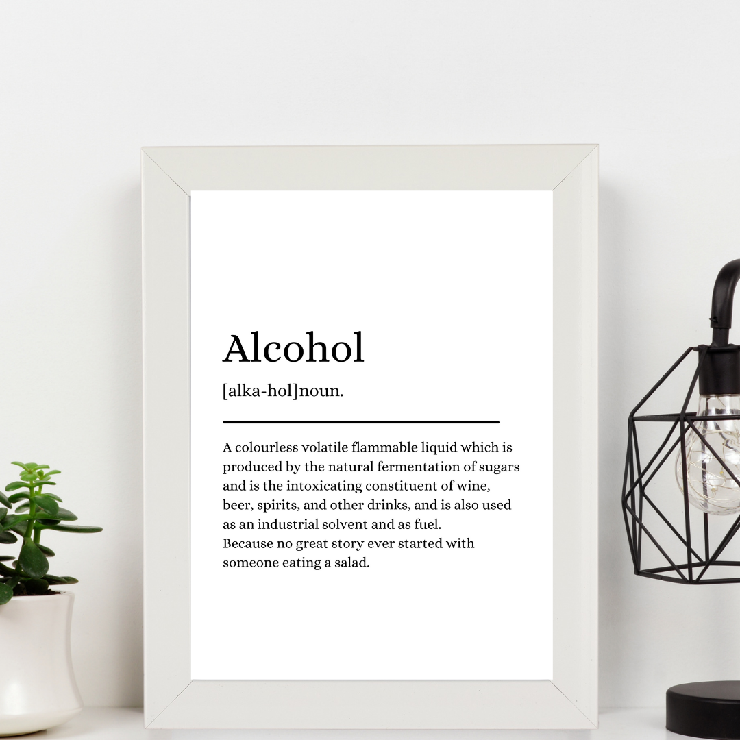 Second Ave White Framed A4 Alcohol Definition Quote Word Wall Art Print Birthday Gift Home Decor