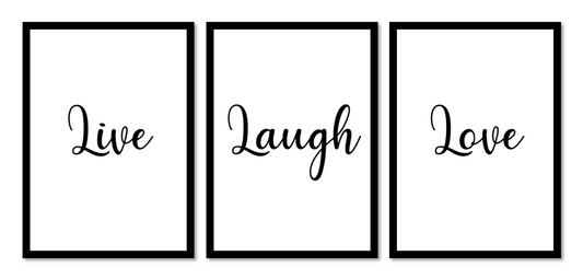 Second Ave A4 Black Framed Set of 3 Live Laugh Love Quote Home Print Poster Wall Art