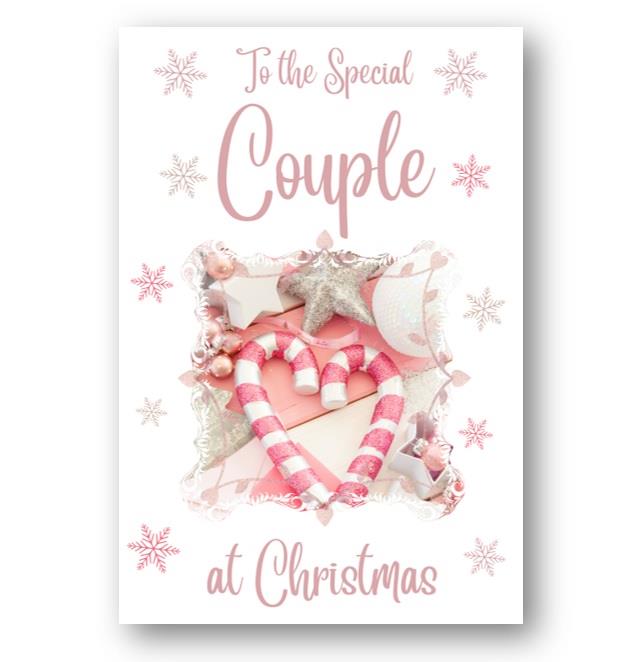 Second Ave Couple Christmas Pink Heart Xmas Holiday Festive Greetings Card