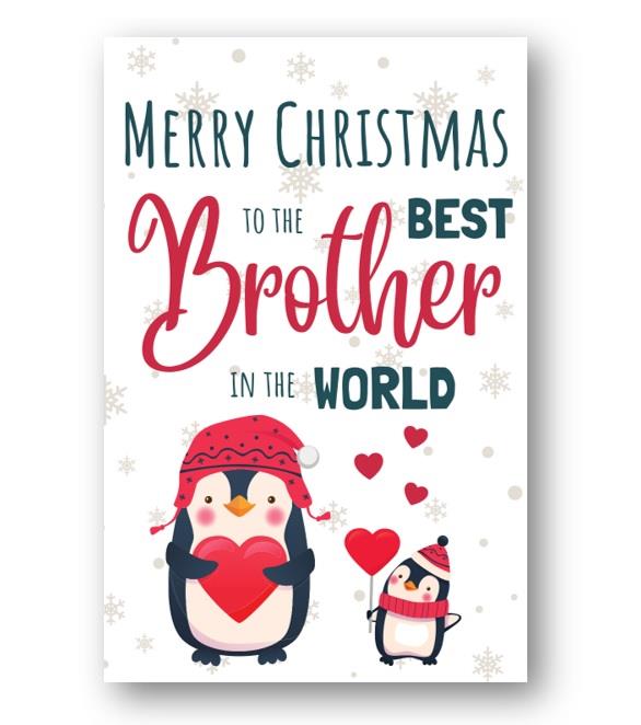 Second Ave Best Brother Penguin Children's Kids Christmas Xmas Holiday Festive Greetings Card
