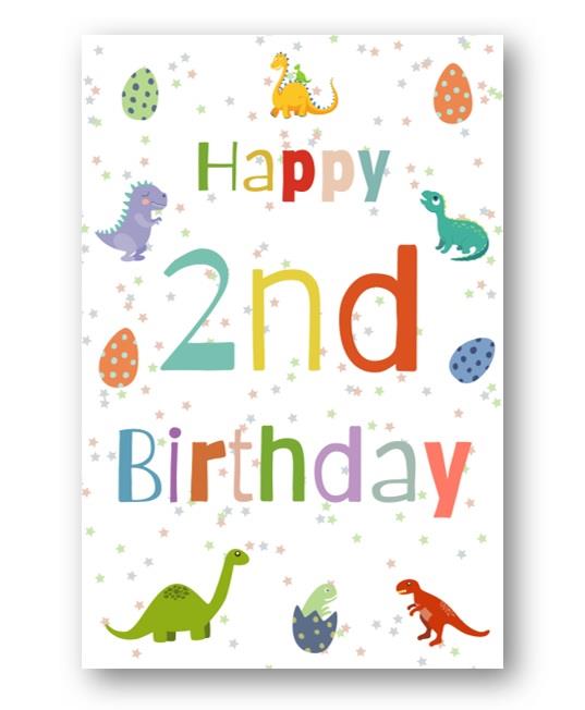 Second Ave 2nd Birthday Age 2 Dinosaur Children's Kids Happy Birthday Card Greetings Card For Boys or Girls