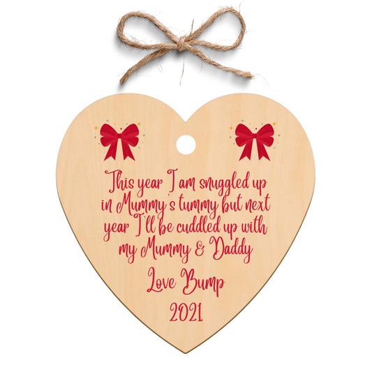 Second Ave Baby Bump Christmas Wooden Hanging Heart Christmas Xmas Tree Decoration Bauble