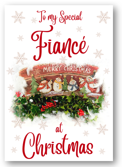 Second Ave Fiance Christmas Red Holly Snowman Xmas Holiday Festive Greetings Card