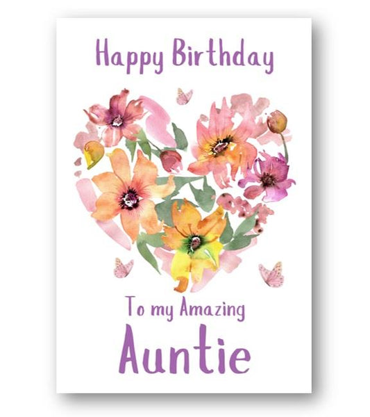 Second Ave Auntie Flower Heart Cute Happy Birthday Card Greetings Card For Her