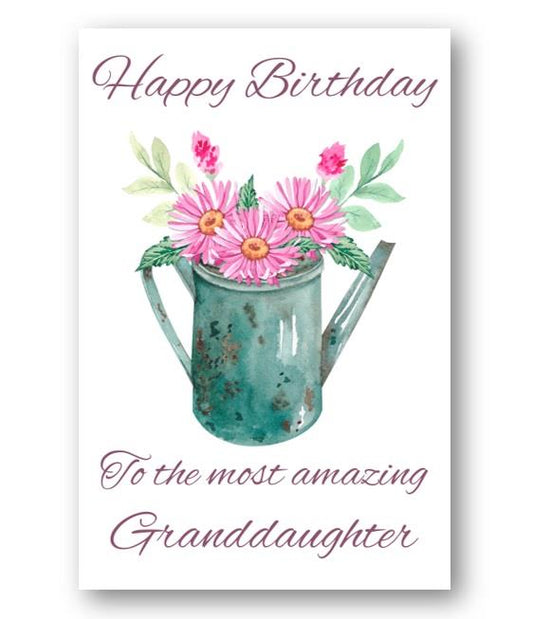 Second Ave Granddaughter Water Can Pink Flowers Cute Happy Birthday Card Greetings Card For Her