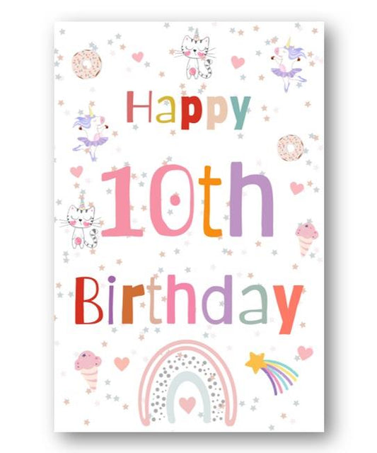 Second Ave 10th Birthday Age 10 Unicorn Cat Ice Cream Children's Kids Happy Birthday Card Greetings Card For Girls
