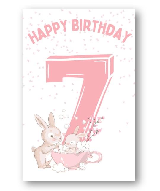 Second Ave 7th Birthday Age 7 Cute Rabbit Pink Baby Girl Children's Kids Happy Birthday Card Greetings Card