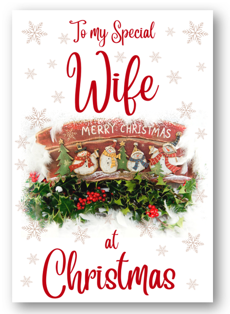 Second Ave Wife Christmas Red Holly Snowman Xmas Holiday Festive Greetings Card