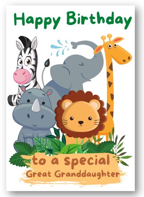 Second Ave Great Granddaughter Safari Children's Kids Birthday Card For Her Greetings Card