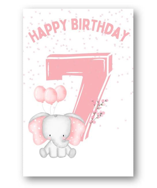 Second Ave 7th Birthday Age 7 Cute Elephant Pink Baby Girl Children's Kids Happy Birthday Card Greetings Card