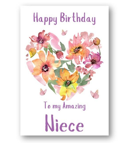 Second Ave Niece Flower Heart Cute Happy Birthday Card Greetings Card For Her