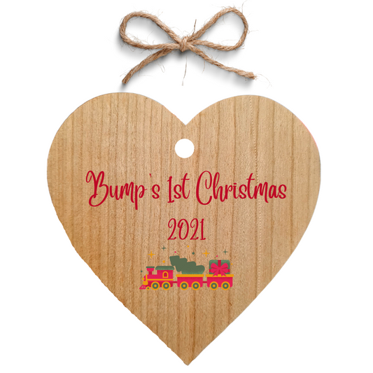Second Ave Bump's First Christmas Cherry Wood Hanging Heart Christmas Xmas Tree Decoration Bauble