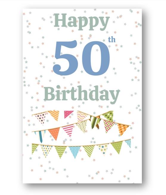 Second Ave Bunting 50th Happy Birthday Card Greetings Card Friend Relative