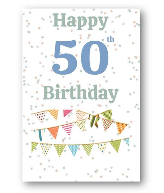 Second Ave Bunting 50th Happy Birthday Card Greetings Card Friend Relative