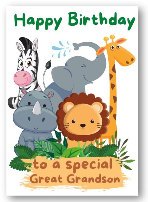 Second Ave Great Grandson Safari Children's Kids Birthday Card For Him Greetings Card