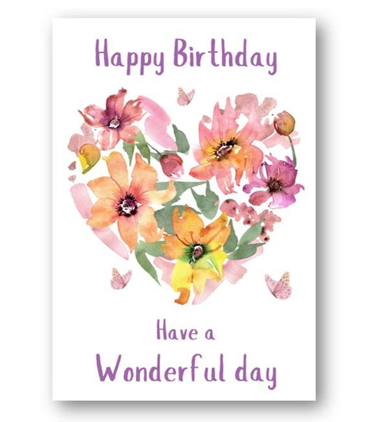 Second Ave Flower Heart Cute Happy Birthday Card Greetings Card For Her Female Friend
