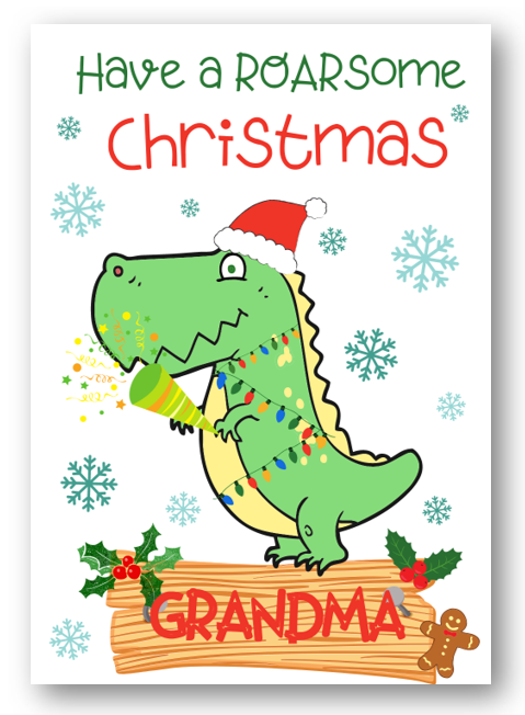 Second Ave Grandma Dinosaur Children's Kids Christmas Xmas Holiday Festive Greetings Card