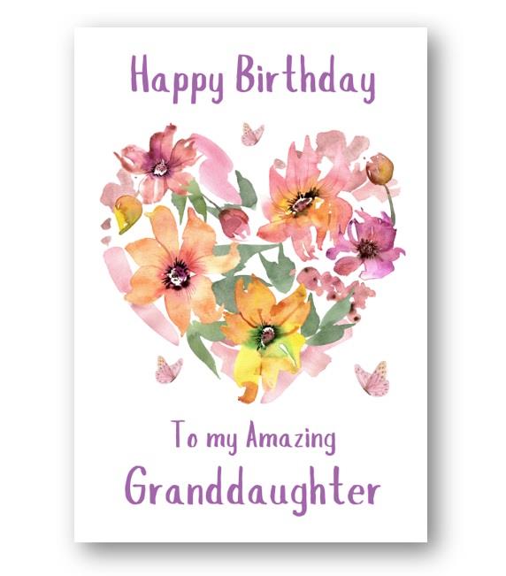Second Ave Granddaughter Flower Heart Cute Happy Birthday Card Greetings Card For Her