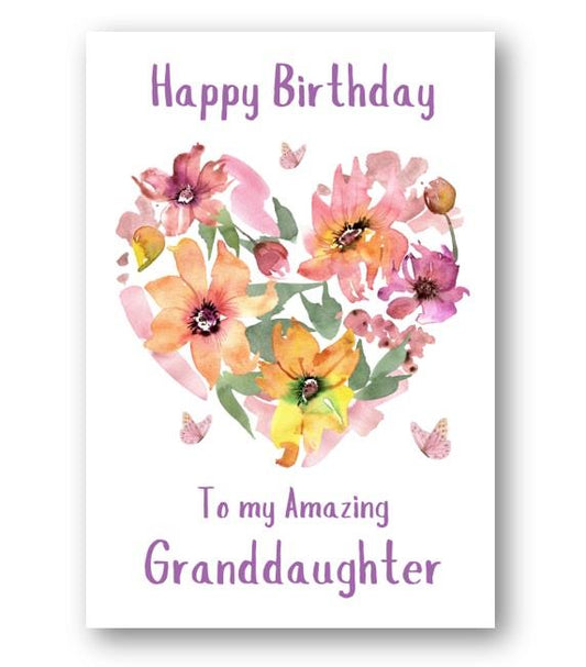 Second Ave Granddaughter Flower Heart Cute Happy Birthday Card Greetings Card For Her