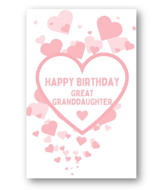 Second Ave Great Granddaughter Pink Hearts Love Cute Happy Birthday Card Greetings Card For Her