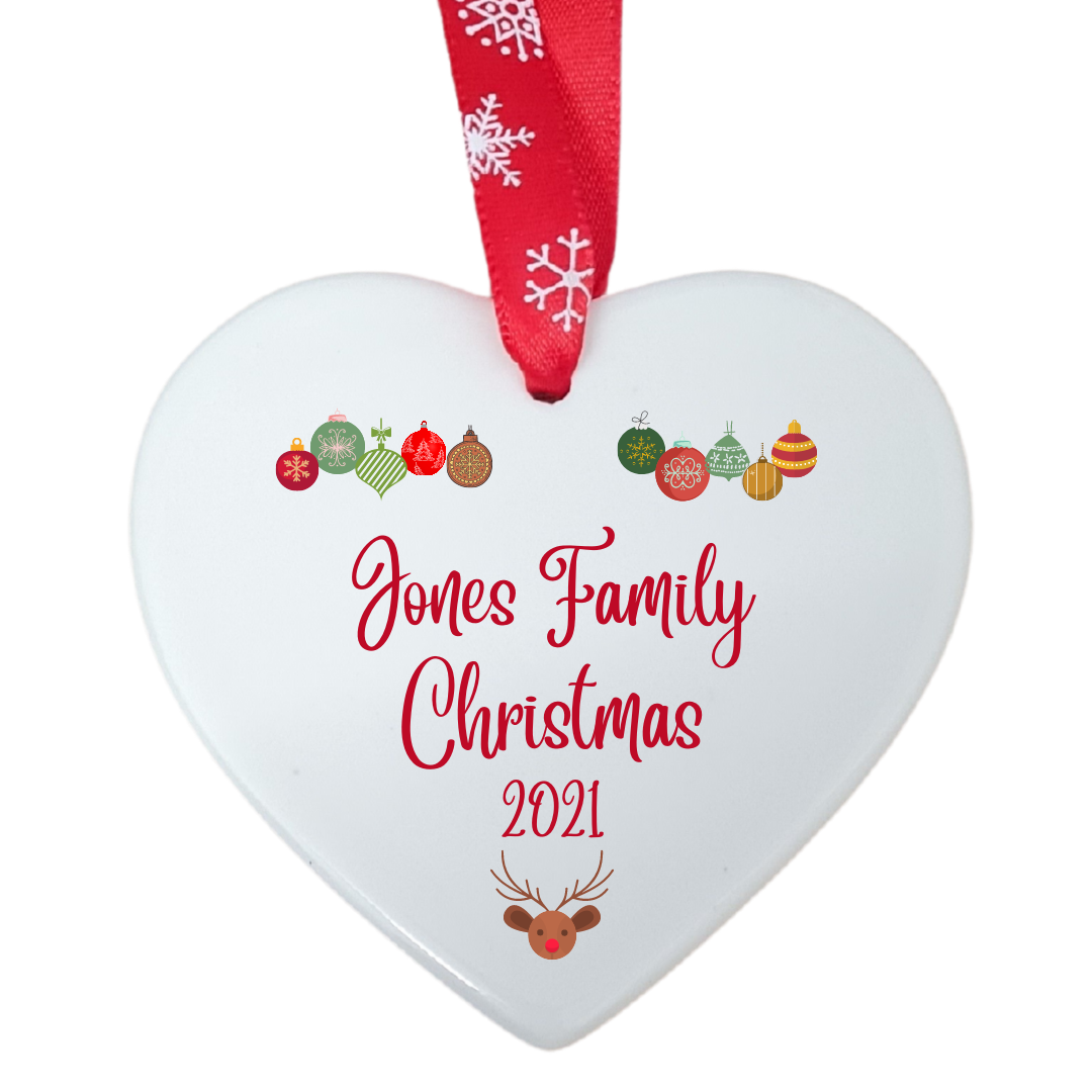 Second Ave Personalised Family Christmas White Ceramic Hanging Heart Christmas Xmas Tree Decoration Bauble