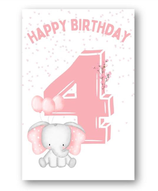 Second Ave 4th Birthday Age 4 Cute Elephant Pink Baby Girl Children's Kids Happy Birthday Card Greetings Card