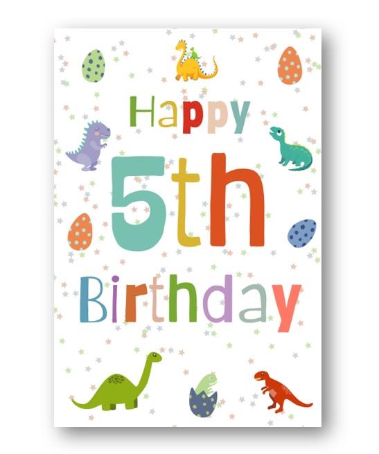 Second Ave 5th Birthday Age 5 Dinosaur Children's Kids Happy Birthday Card Greetings Card For Boys or Girls