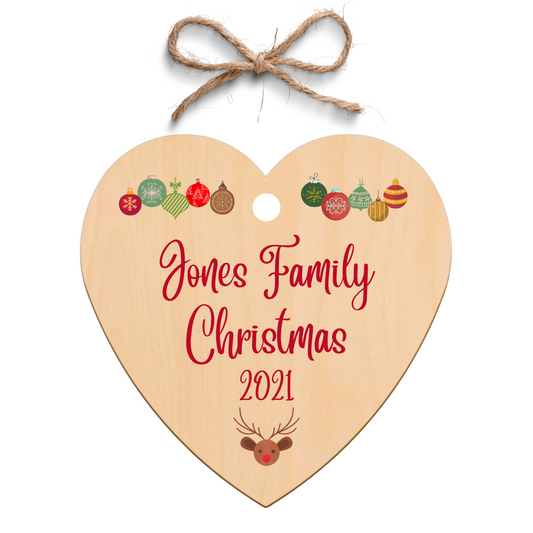 Second Ave Personalised Family Christmas Wooden Hanging Heart Christmas Xmas Tree Decoration Bauble