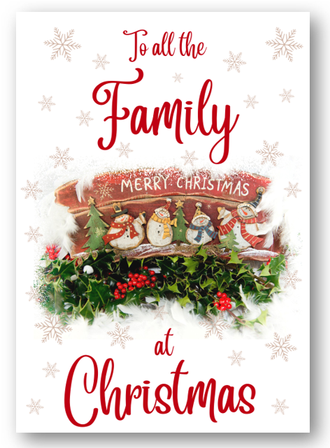 Second Ave All the Family Christmas Red Holly Snowman Xmas Holiday Festive Greetings Card