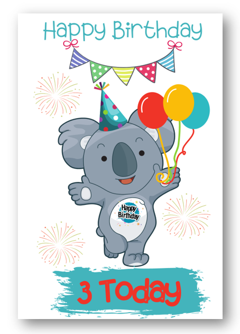 Second Ave Age 3 Children's Kids Koala Bear 3rd Birthday Card Greetings Card