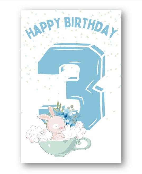 Second Ave 3rd Birthday Age 3 Cute Rabbit Blue Baby Boy Children's Kids Happy Birthday Card Greetings Card