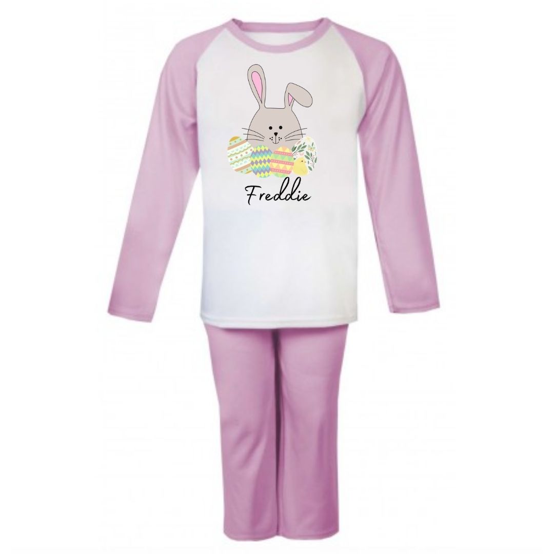 Second Ave Personalised Children's Kids Easter Bunny Pyjamas PJ's Pink/White