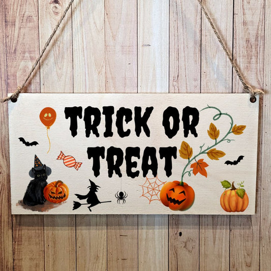 Second Ave Trick or Treat Wooden Hanging Gift Rectangle Home Halloween Sign Plaque