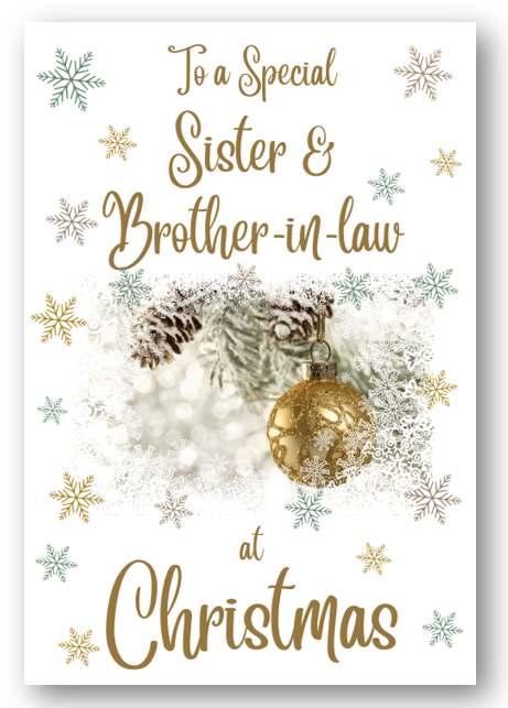 Second Ave Sister & Brother-in-Law Christmas Gold Bauble Xmas Holiday Festive Greetings Card
