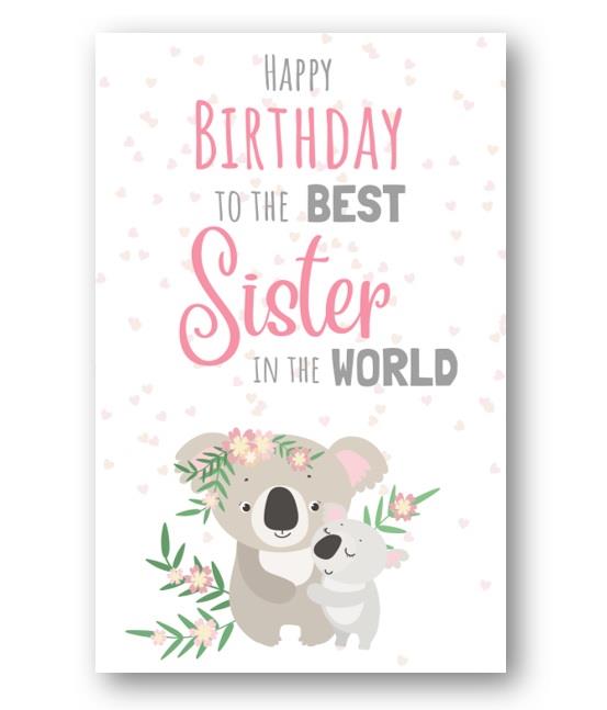 Second Ave Best Sister In The World Cute Koala Happy Birthday Card Greetings Card For Her