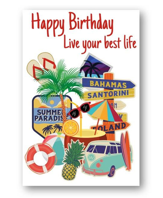 Second Ave Live Your Best Life Travelling Beach Happy Birthday Card Greetings Card Friend