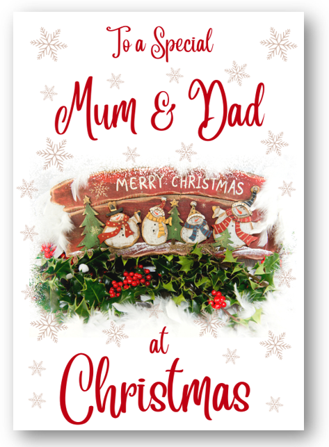 Second Ave Mum & Dad Christmas Red Holly Snowman Xmas Holiday Festive Greetings Card