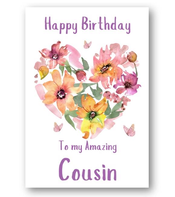 Second Ave Cousin Flower Heart Cute Happy Birthday Card Greetings Card For Her