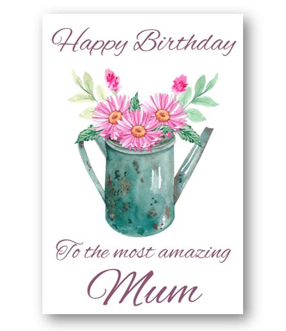Second Ave Mum Water Can Pink Flowers Cute Happy Birthday Card Greetings Card For Her