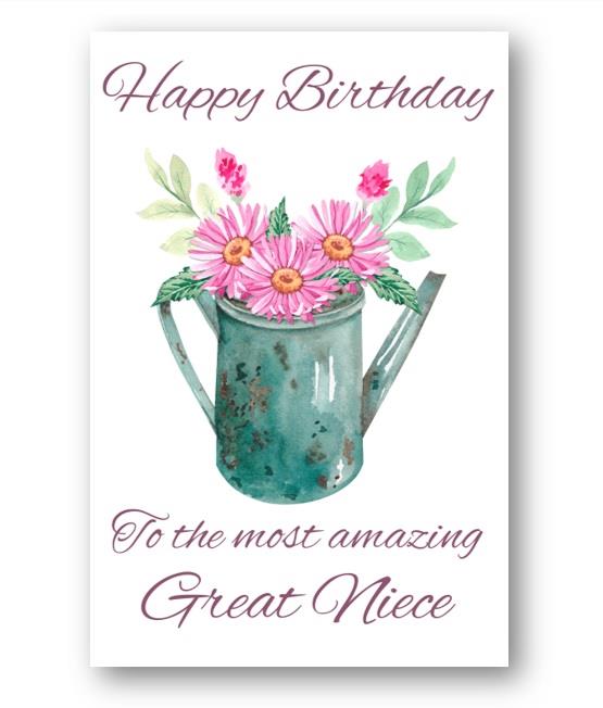 Second Ave Great Niece Water Can Pink Flowers Cute Happy Birthday Card Greetings Card For Her
